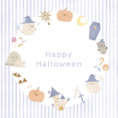 ストライプ柄のハロウィーンの円形フレーム