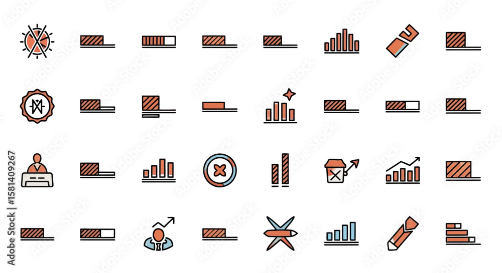 Poster set of vector icons collection of various business and financial icons vector illustration set. vect
