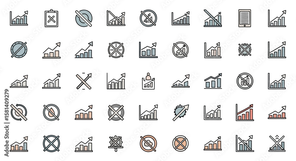 Poster set of vector icons collection of various business and finance chart icons and symbols. vector illus