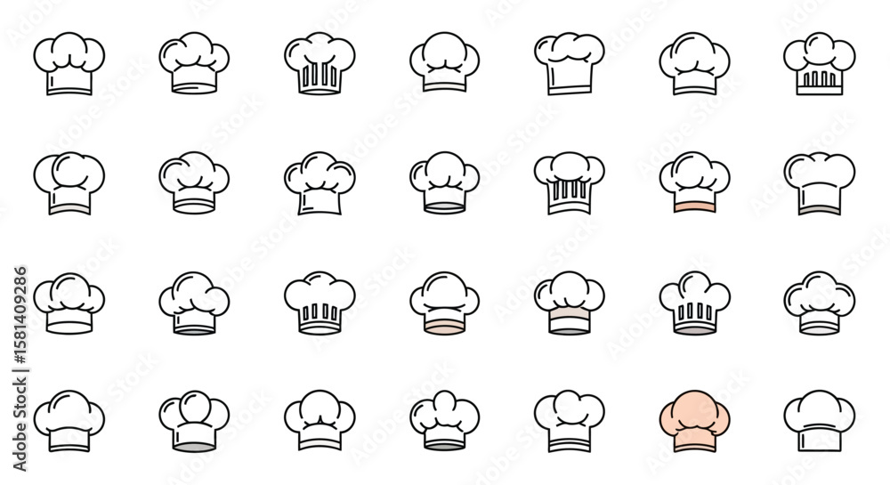 Poster set of vector icons collection of various chef hats in line art style vector illustration. vector il
