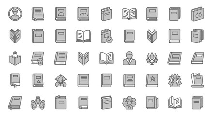 Fototapeta premium Set of Vector Icons Collection of Various Book Icons in Monochrome Style. Vector Illustrations. EPS Editable