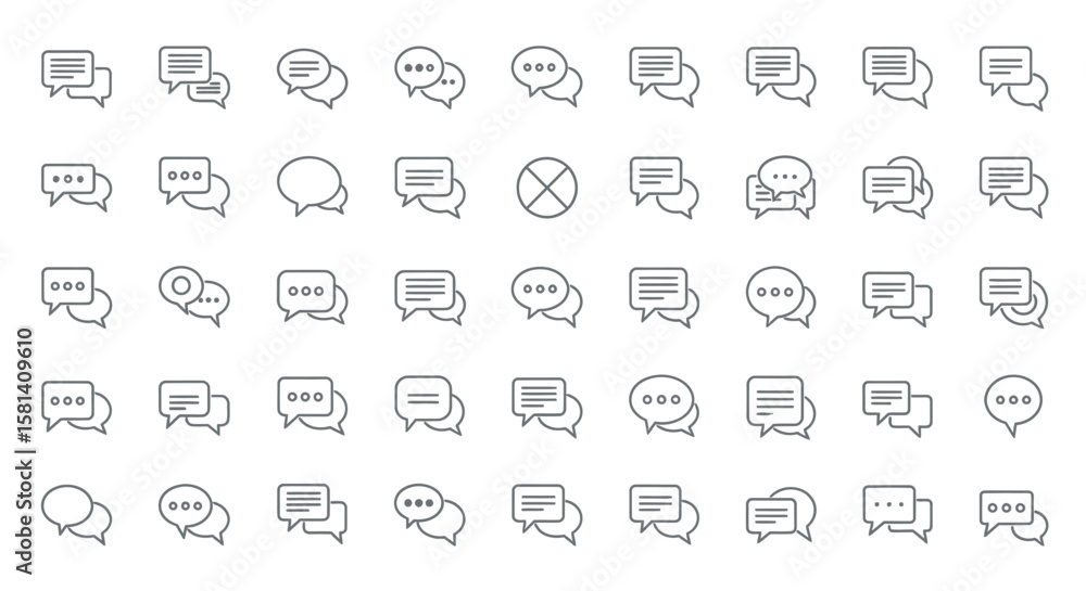 Poster set of vector icons collection of various minimalist chat bubble icons in linear style. vector illus