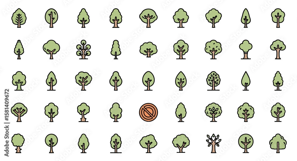 Aufkleber set of vector icons collection of various stylized tree icons 1. vector illustrations. eps editable