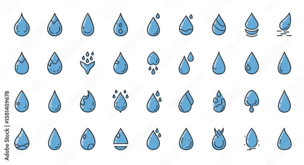 Poster set of vector icons collection of various water drop icons in different styles. vector illustrations
