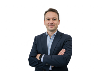 Confident Businessman with Arms Crossed on Transparent Background