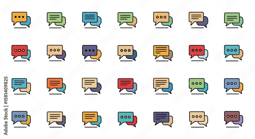 Poster set of vector icons colorful chat bubble icons with various styles and designs. vector illustrations