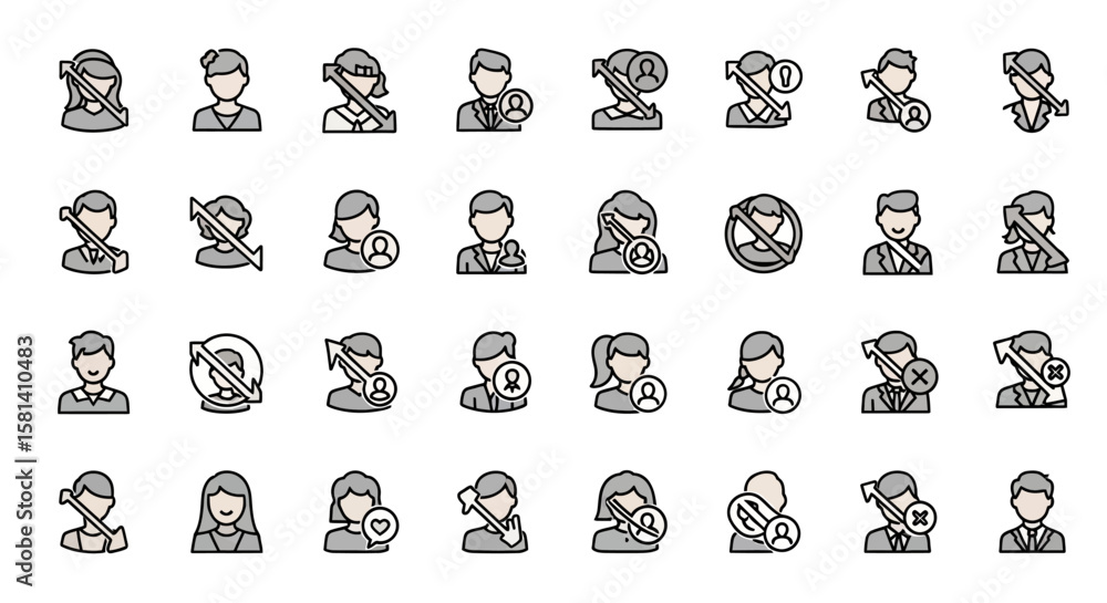 Aufkleber set of vector icons diverse user account icons with add remove and restriction symbols. vector illus