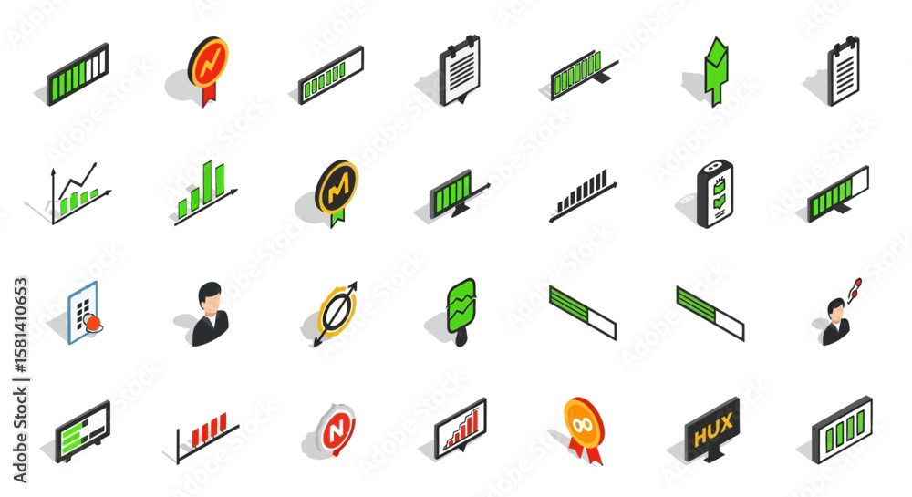 Poster set of vector icons isometric business and finance icons charts progress bars and symbols. vector il