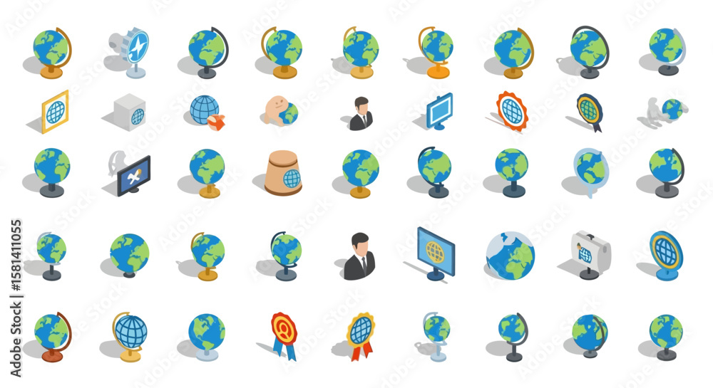 Aufkleber set of vector icons isometric globe illustrations diverse styles colors and designs representing ear