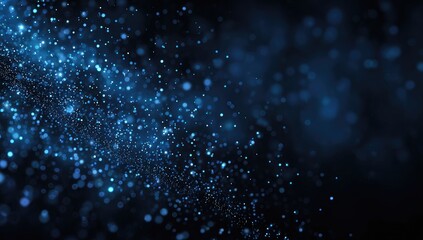 Abstract swirling nebula of bright blue particles on a dark background, varying in size and intensity, creating a sense of depth and movement