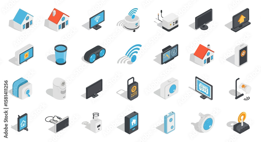 Poster set of vector icons isometric smart home and technology icons collection modern design. vector illus