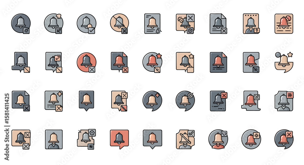 Poster set of vector icons notification bell icon set with various styles and symbol combinations. vector i