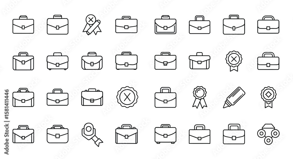 Poster set of vector icons outlined briefcase icons collection of simple minimalist business bag designs. v
