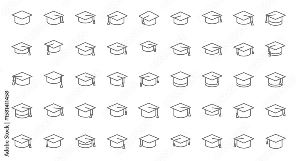 Aufkleber set of vector icons seamless pattern of graduation caps in outline style. vector illustrations. eps 