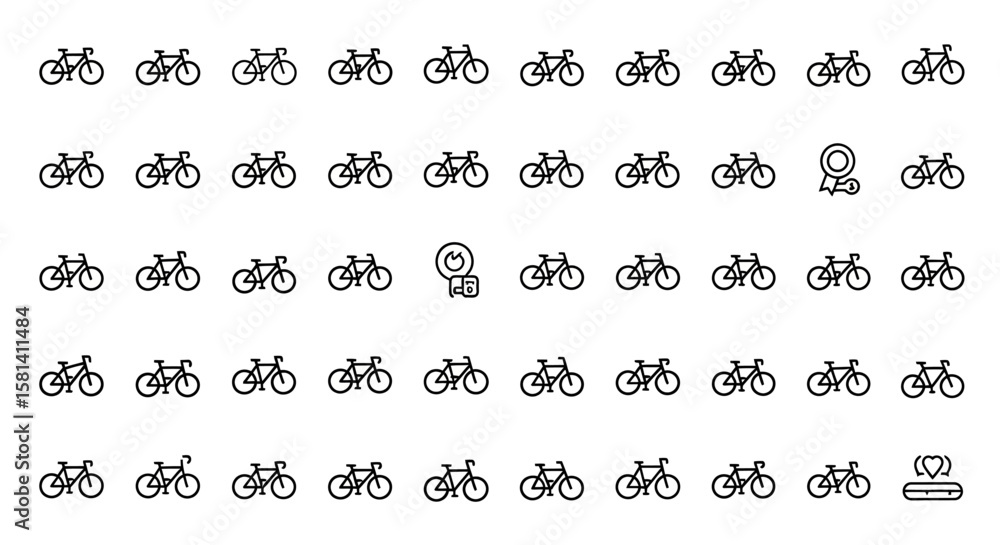 Aufkleber set of vector icons simple black line art bicycle icons pattern. vector illustrations. eps editable