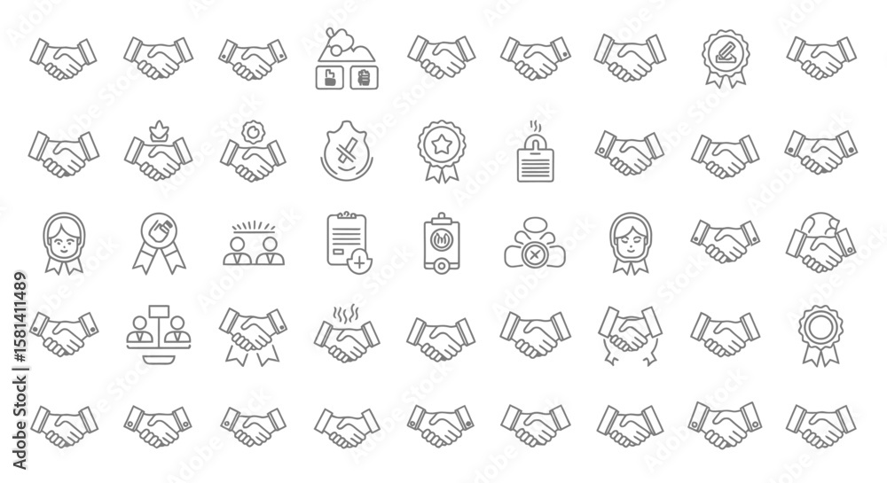 Poster set of vector icons simple handshake icons representing agreement partnership and collaboration in g