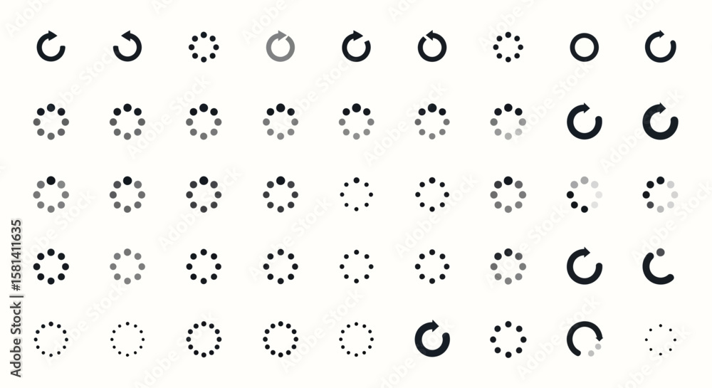 Poster set of vector icons various loading icons in different shades of gray. vector illustrations. eps edi
