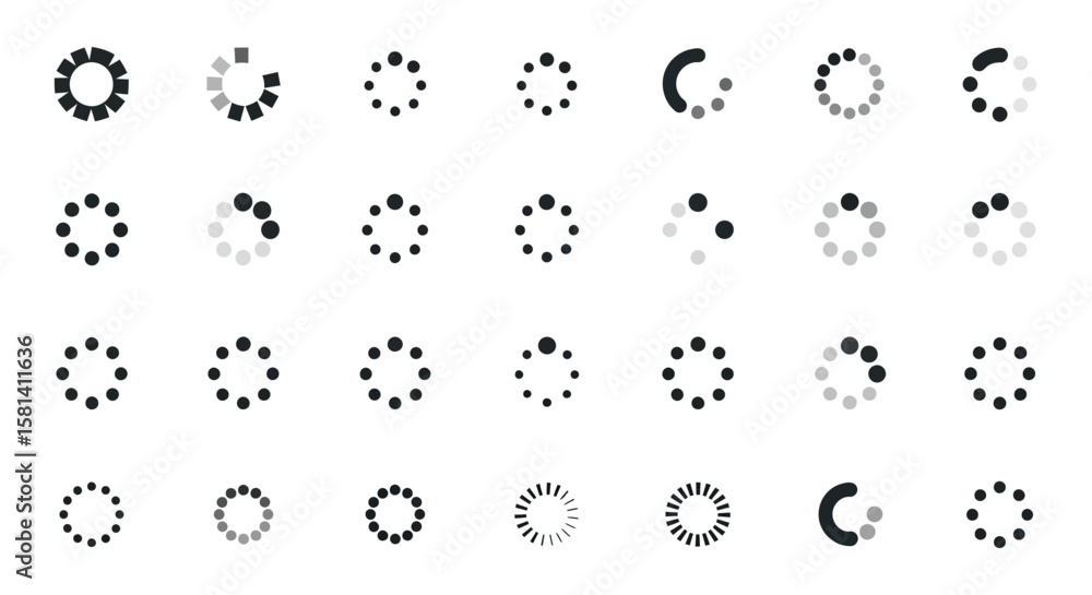 Poster set of vector icons various loading icons in different stages of progress. vector illustrations. eps