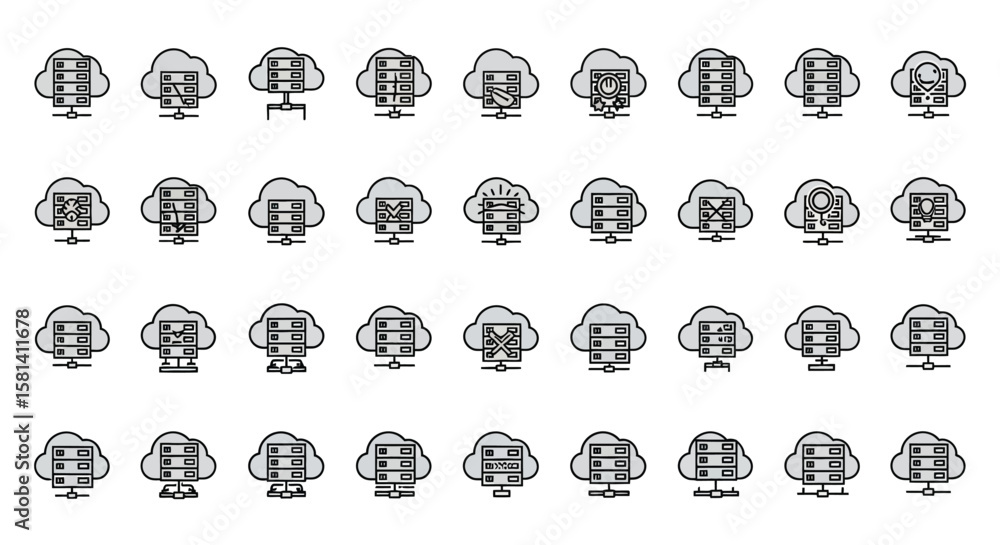 Poster set of vector icons vector icons depicting cloud computing and data server concepts. vector illustra