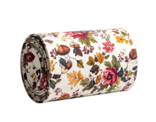  Rolled-Up Reusable Coffee Sleeve with Autumn Flowers, Close-Up Product Display, Isolated
