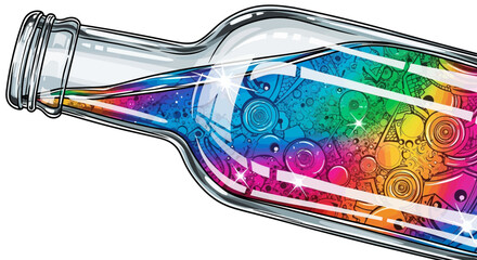 Vector find bottle art vector illustration: colorful liquid abstract design inside glass bottle creative concept