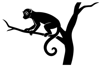 Obraz premium Monkey sitting on a tree branch silhouette vector illustration