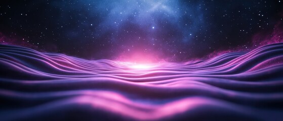 Cosmic energy waves under a starry sky with radiant glow