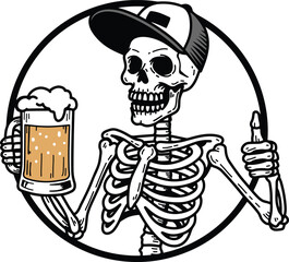 Skull with Beer Thumbs Up!