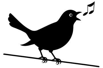 Singing bird on branch with music notes silhouette vector illustration