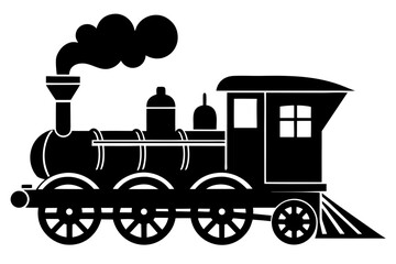 Vintage steam locomotive train engine black silhouette vector illustration