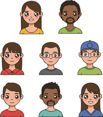 Cartoon faces profile icon set of people with unique expressions