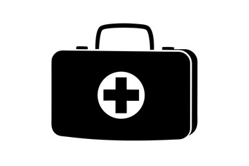 Obraz premium Black first aid kit with cross symbol silhouette vector illustration