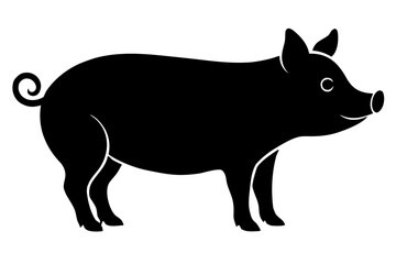 Fototapeta premium Standing farm pig animal black silhouette vector illustration