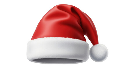 A classic red Santa hat with a white fuzzy trim and a white pom pom on the tip a festive symbol for winter holidays