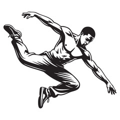 Athletic man dancing dynamic pose vector.