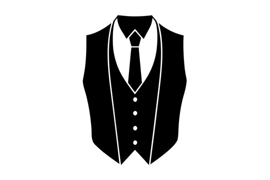 Elegant formal vest with tie black silhouette vector illustration