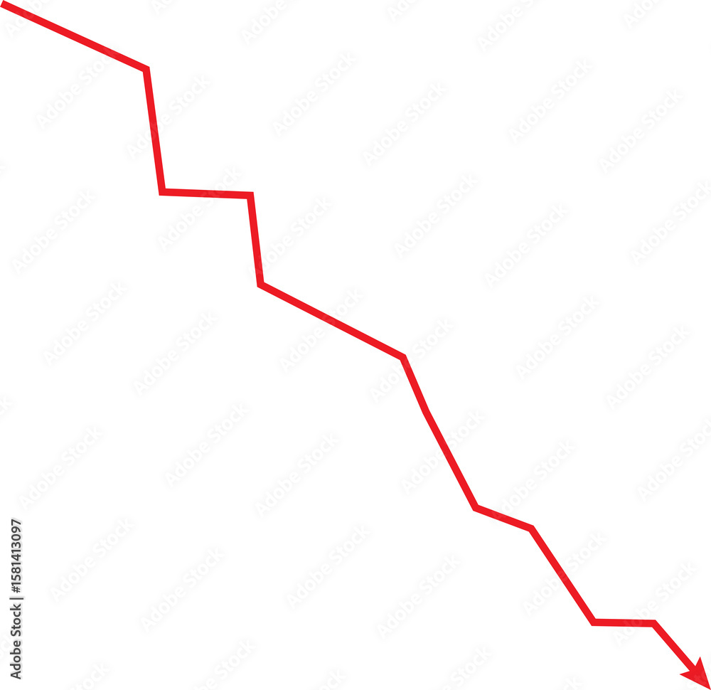 Poster red arrow graph showing sharp decline on white background
