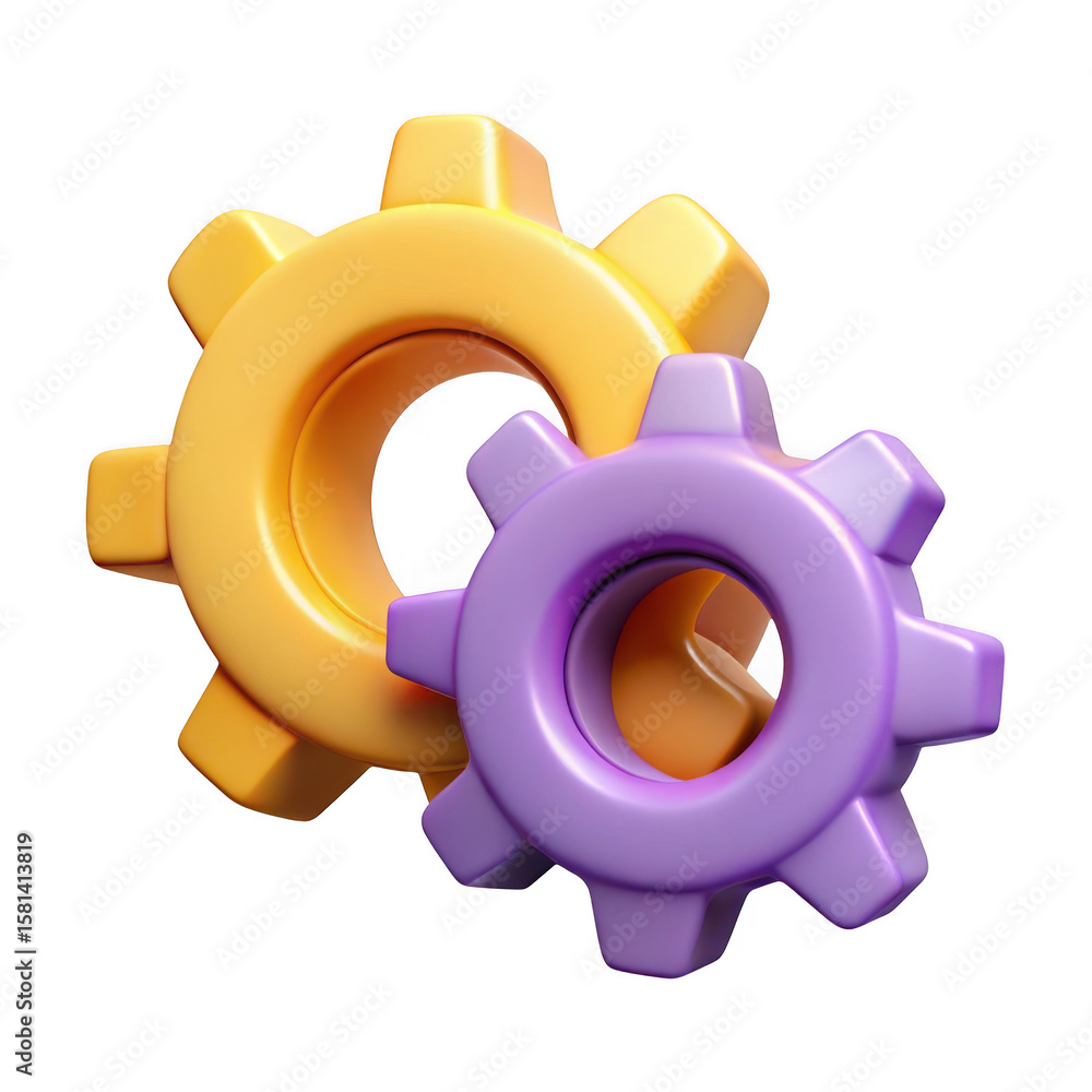 Poster 3d rendered interlocking gears isolated on transparent background