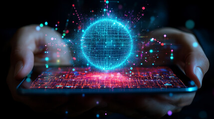 Futuristic digital business environment symbolizing agility and resilience. Abstract dynamic elements represent innovative solutions adapting to market shifts, growth, and flexibility in a modern digi