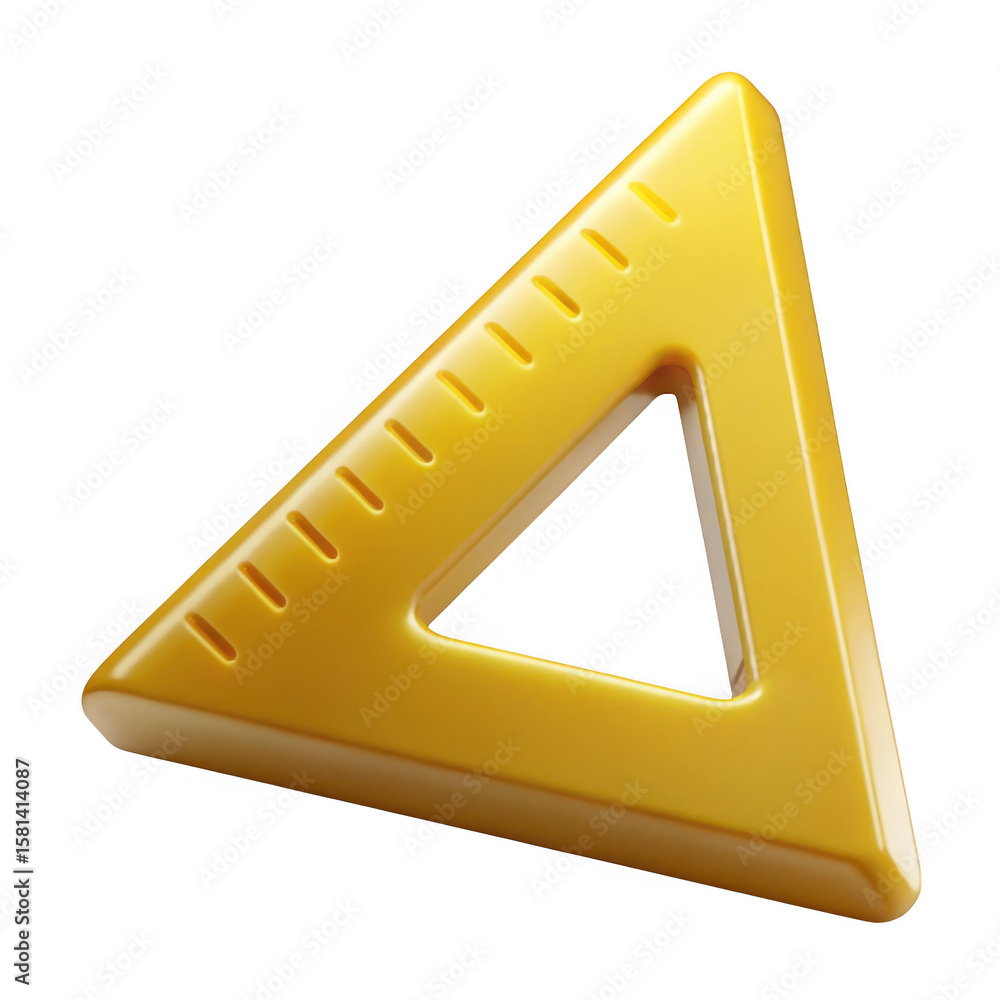 Poster golden triangle ruler 3d render isolated on transparent background
