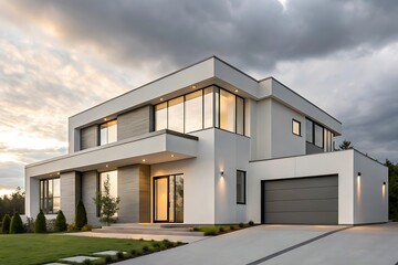 Contemporary Residential Architecture with Clean Lines and Neutral Tones in Daylight, Modern Home Design Features & House Characteristics.