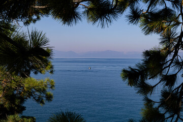 Framed view of boat in Lake Tahoe
