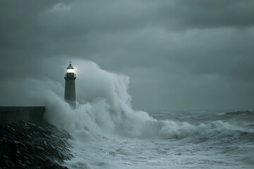 Lighthouse Waves Dramatic Ocean Storm