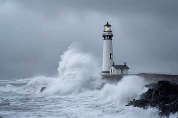 Lighthouse Against Crashing Wave