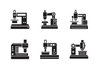 set of cnc machine icon silhouette vector illustration