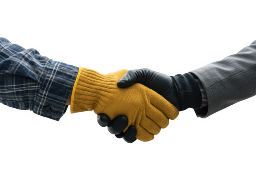 Handshake between worker and business person on transparent background