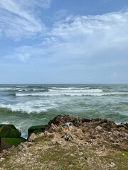 Rocks and Caribbean Sea waterfront.  Distrito Nacional, Santo Domingo, Dominican Republic