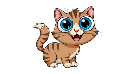 Fototapeta premium Adorable Cartoon Kitten with Big Blue Eyes and Striped Fur a Cute Fluffy Pet Friend