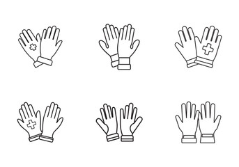 set of medical gloves icon line art vector illustration