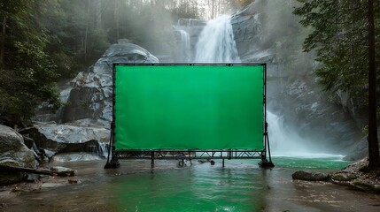 Green Screen Setup with Waterfall Background